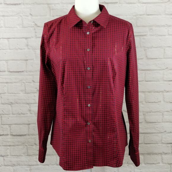O Talbots Red Navy Plaid Wrinkle Resistant Long Sleeve Button Down Shirt NWT 10 - Picture 11 of 15